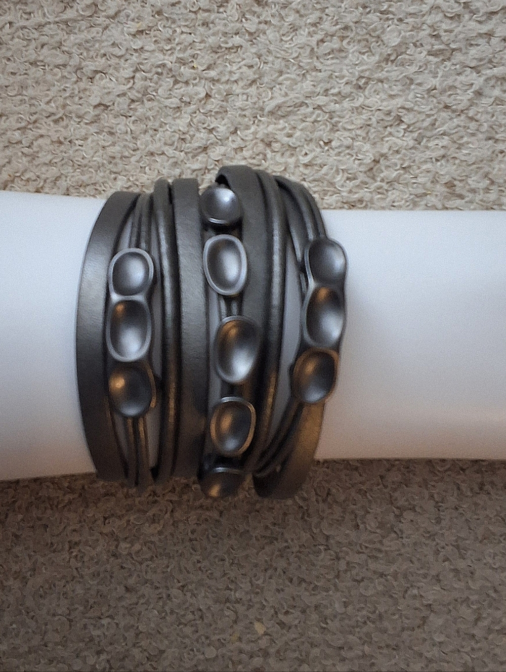 Women's Trendy Leather Cuff Bracelet Pewter with Moon Drop Accents